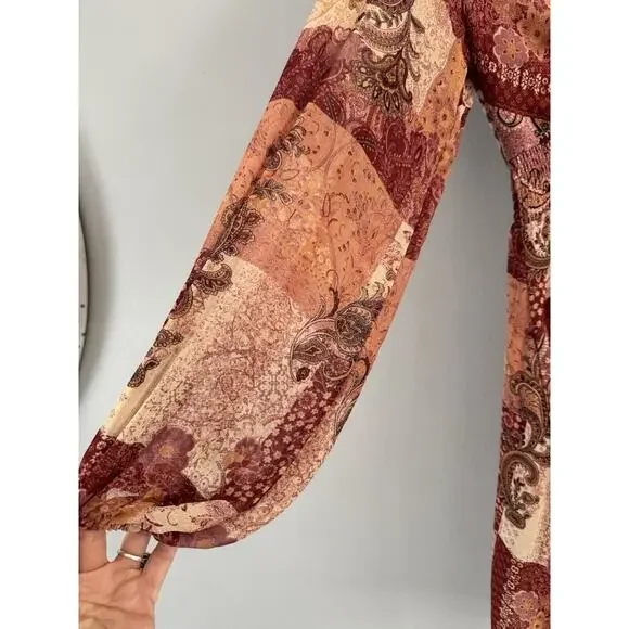 NWT Rewind Surplice Paisley Patchwork Print Balloon Sleeve Peasant Dress Small - Picture 6 of 9